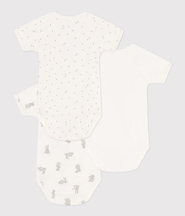 Lot de 3 bodies crois&eacute;s manches courtes lapins en coton multicouleur