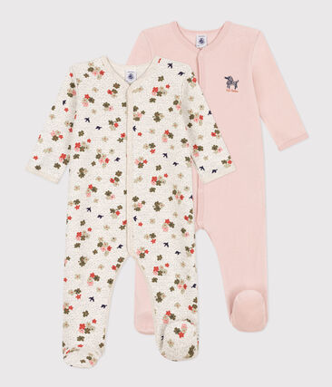 Lot de 3 pyjamas en velours bébé ouverture dos BASICS - lot blush foncé,  Bébé