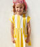 Robe enfant en coton manches courtes à rayures blanc MARSHMALLOW/ ORGE