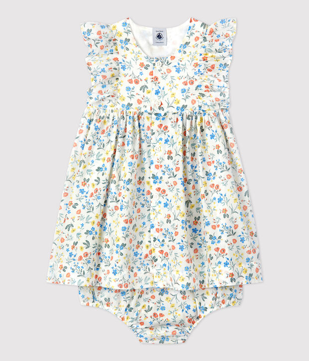 Robe et bloomer imprim&eacute;s fleuri en popeline b&eacute;b&eacute; blanc/multicouleur