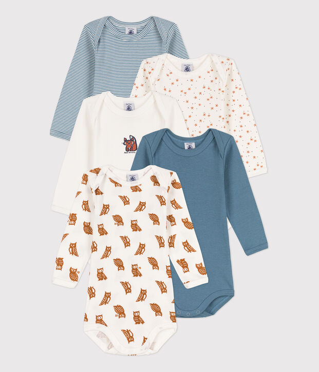 Lot de 5 bodies manches longues hiboux b&eacute;b&eacute; en coton multicouleur