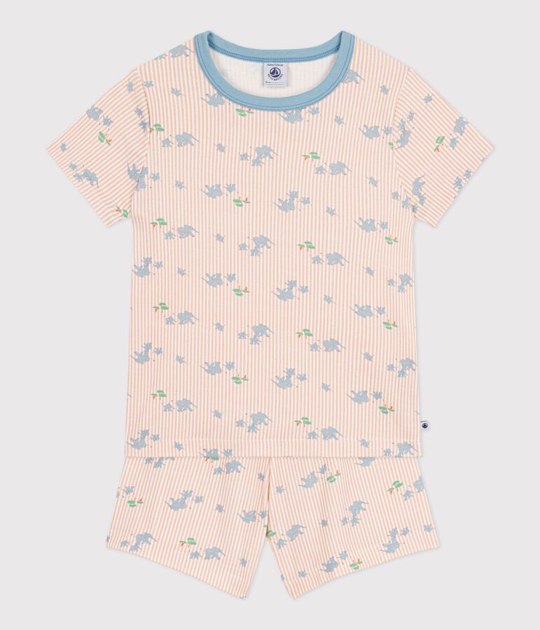 Pyjama short enfant en coton imprim&eacute; &eacute;l&eacute;phants blanc MARSHMALLOW/blanc MULTICO