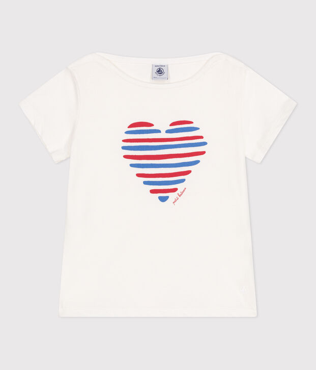 Teeshirt enfant en coton manches courtes c&oelig;ur blanc