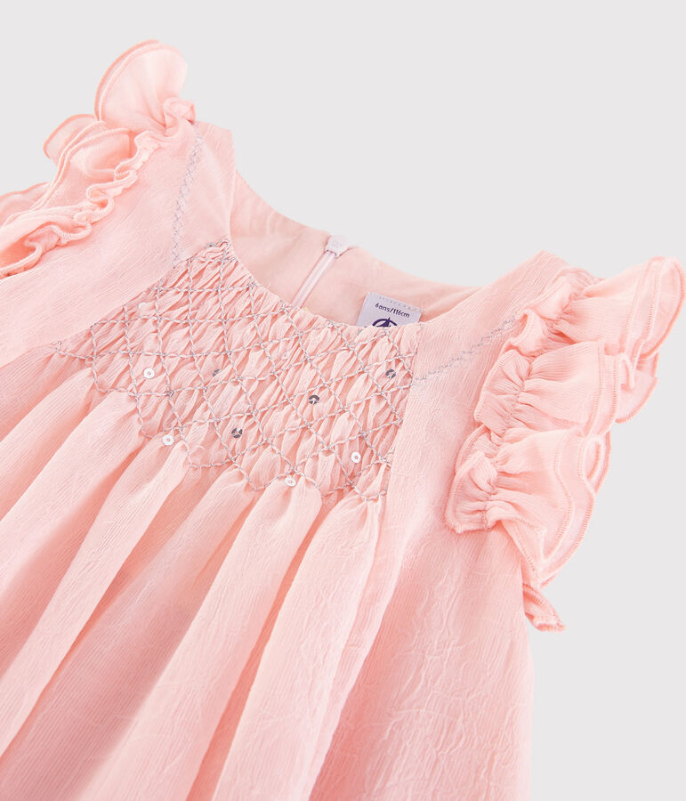 Robe c&eacute;r&eacute;monie en cr&ecirc;pe enfant fille rose MINOIS