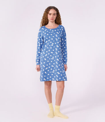 Chemise de nuit femme en coton col tunisien imprimé cœurs