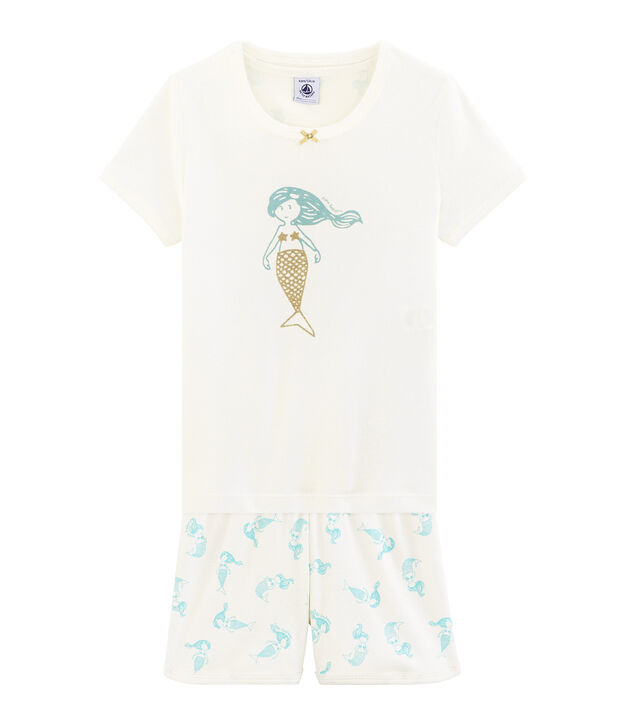 Pyjacourt petite fille en c&ocirc;te blanc/multicouleur