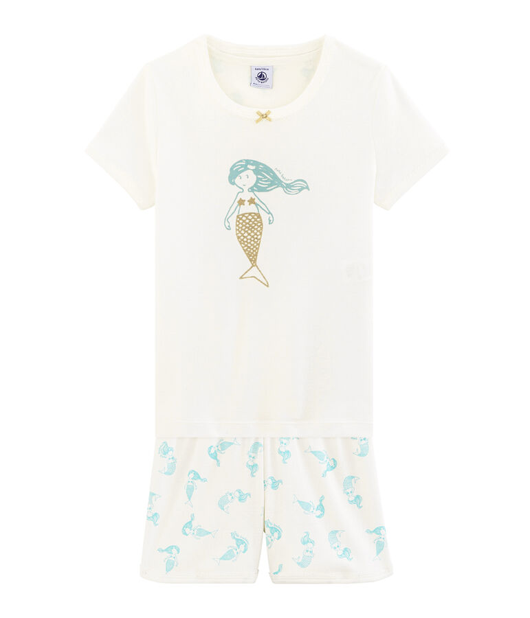 Pyjacourt petite fille en c&ocirc;te blanc MARSHMALLOW/blanc MULTICO