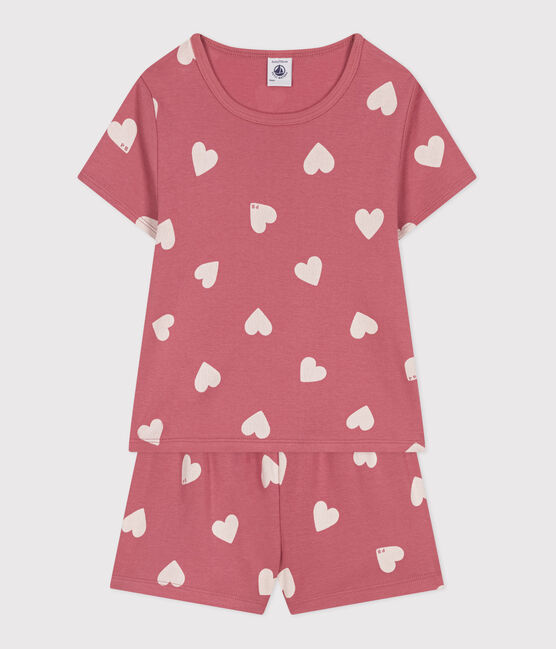 Pyjama short enfant en coton coeurs rose ROSEWOOD/ MARSHMALLOW