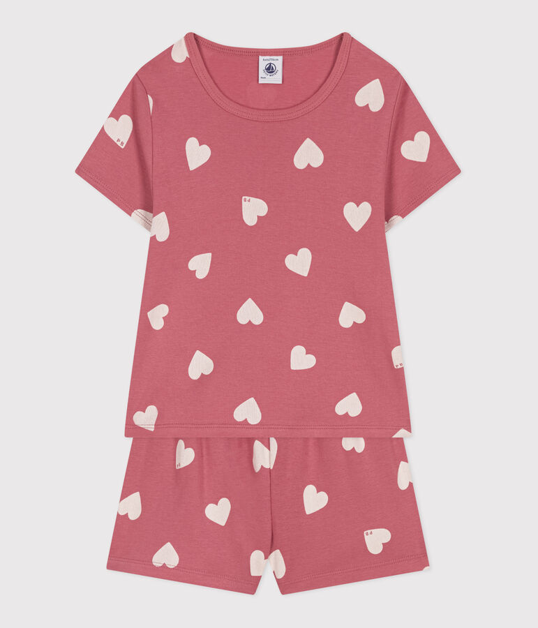 Pyjama short enfant en coton coeurs rose ROSEWOOD/ MARSHMALLOW