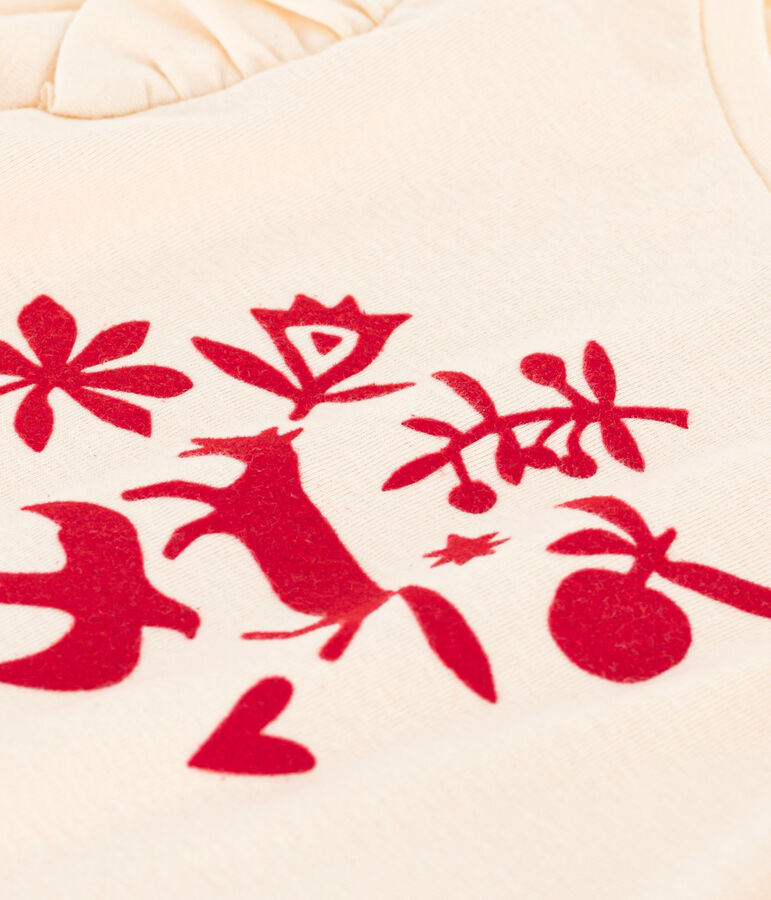 Tee-shirt manches longues en coton enfant fille &eacute;cru