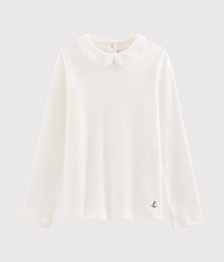 T-shirt fille &agrave; col claudine blanc