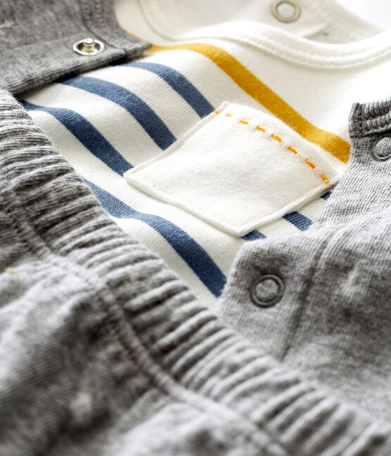 Ensemble trois pièces en tubique jacquard bébé garçon gris SUBWAY/blanc MULTICO