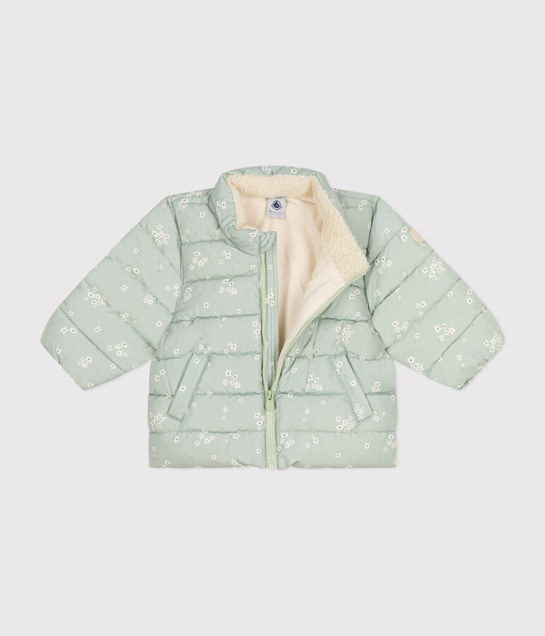 Doudoune imprim&eacute;e capuche r&eacute;tractable b&eacute;b&eacute; vert HERBIER/blanc MULTICO