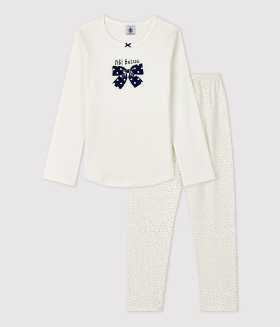 Pyjama à pois petite fille en coton biologique blanc MARSHMALLOW/bleu MEDIEVAL