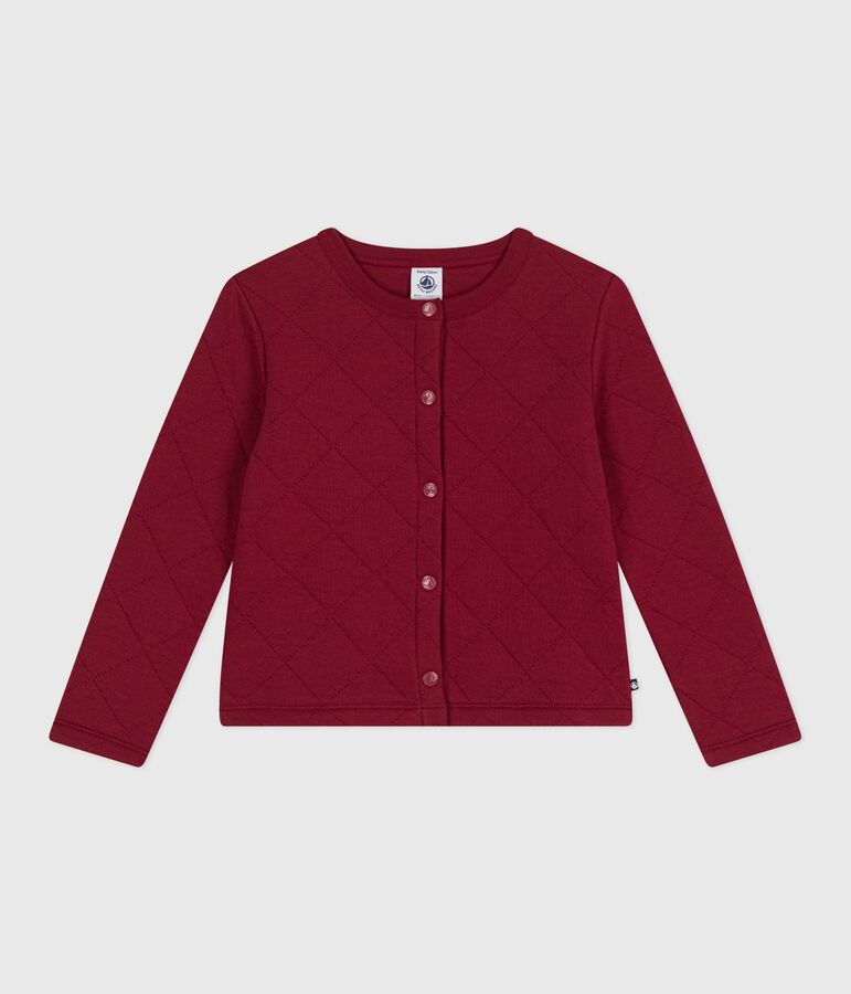 Cardigan enfant en coton uni rouge AMARANTE