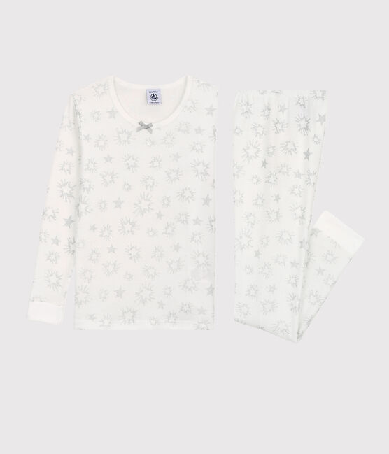 Pyjama snugfit imprimé étoiles pailletées petite fille en coton blanc MARSHMALLOW/blanc MULTICO