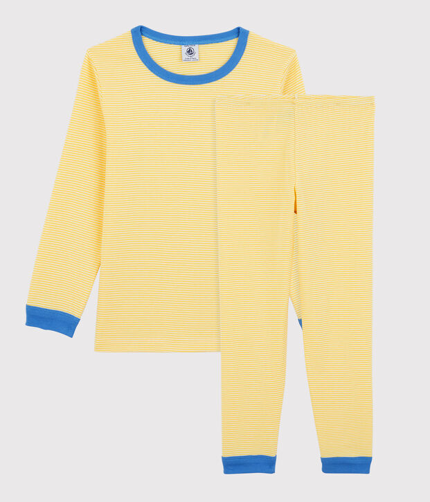 Pyjama ray&eacute; milleraies en coton enfant jaune/blanc