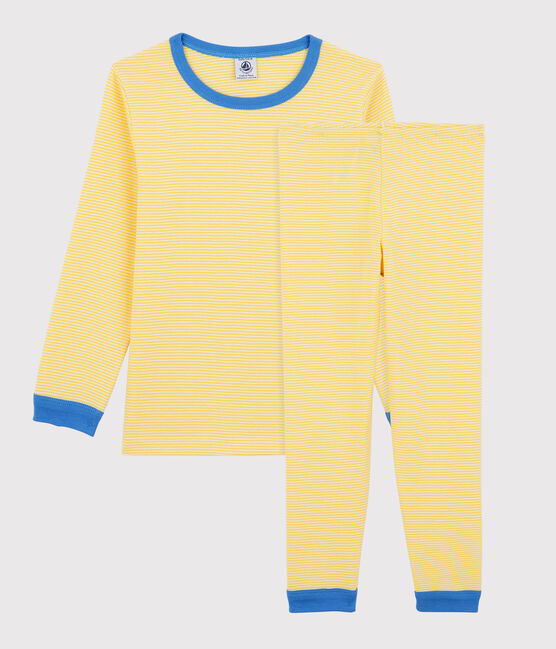 Pyjama rayé milleraies en coton enfant jaune ORGE/blanc MARSHMALLOW