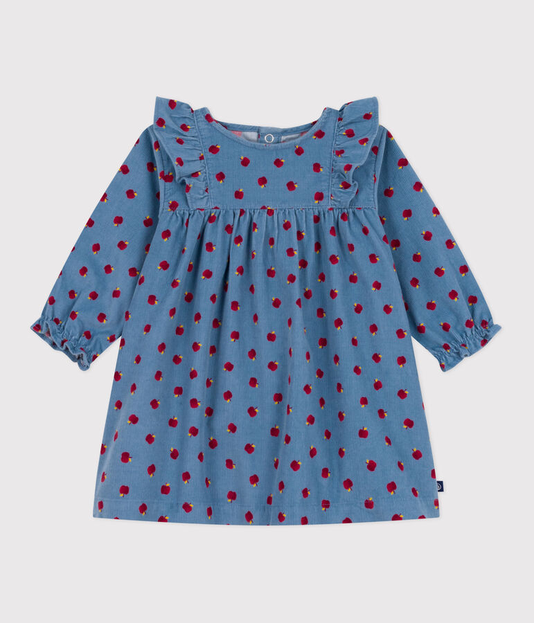 Robe b&eacute;b&eacute; en velours c&ocirc;tel&eacute; manches longues imprim&eacute;e pommes bleu ADRIATIC/ MULTICO