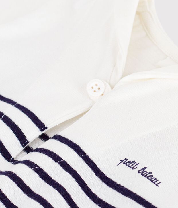 Combinaison courte b&eacute;b&eacute; en coton ray&eacute;e et col vareuse bleu/bleu