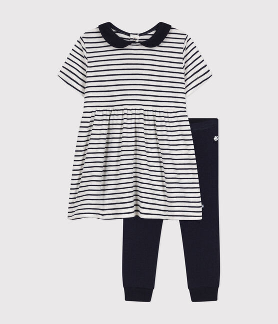 Ensemble robe et legging en coton bébé blanc MARSHMALLOW/bleu SMOKING