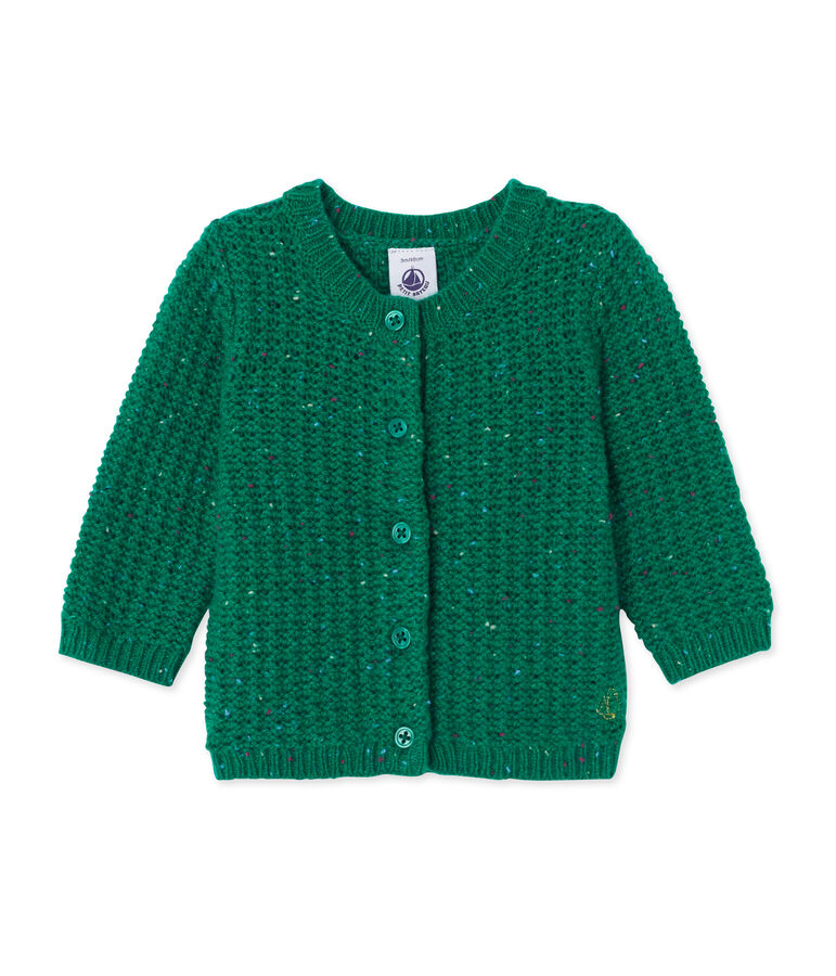 Cardigan b&eacute;b&eacute; fille en laine m&eacute;lang&eacute;e vert GAZON