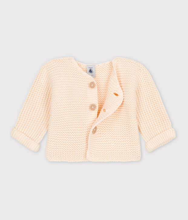 Cardigan b&eacute;b&eacute; tricot point mousse en coton &eacute;cru