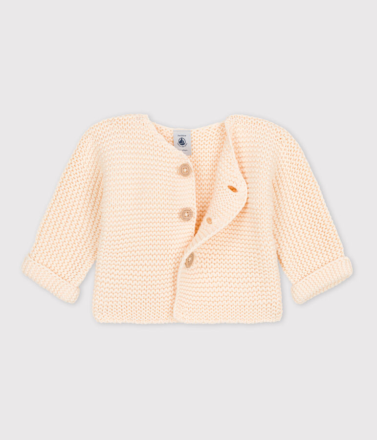 Cardigan b&eacute;b&eacute; tricot point mousse en coton &eacute;cru AVALANCHE