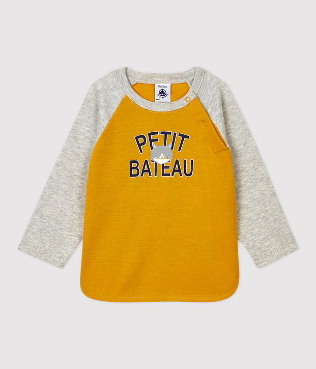 Tee-shirt en coton b&eacute;b&eacute; jaune/gris