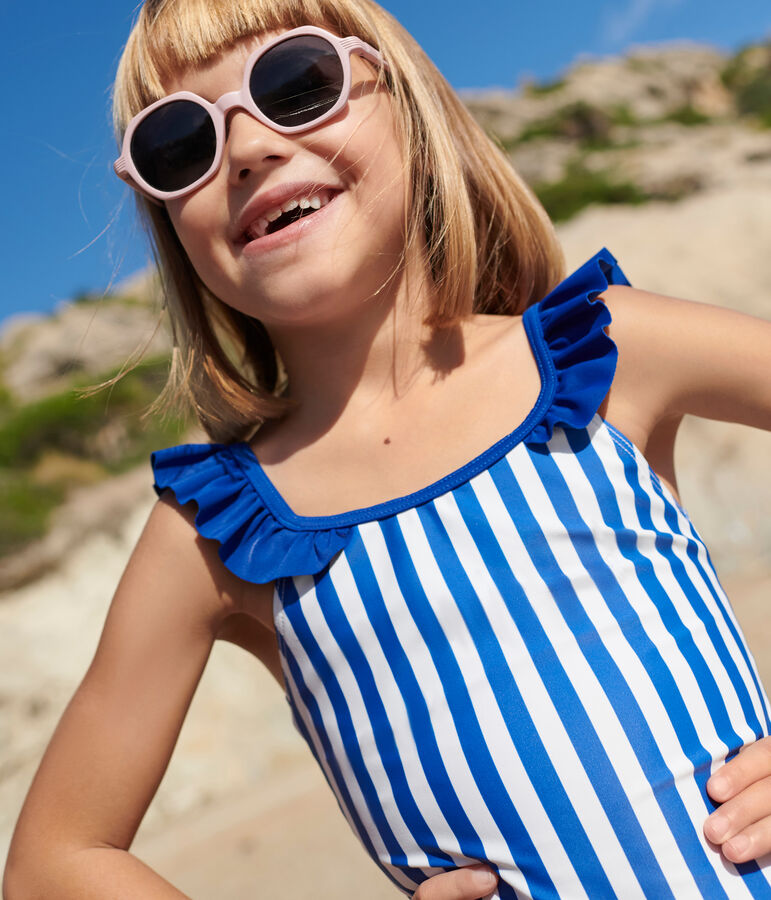 Maillot de bain une pi&egrave;ce enfant &agrave; rayures bleu SURF/blanc MARSHMALLOW