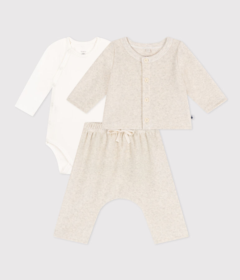 Ensemble en velours et body b&eacute;b&eacute; beige