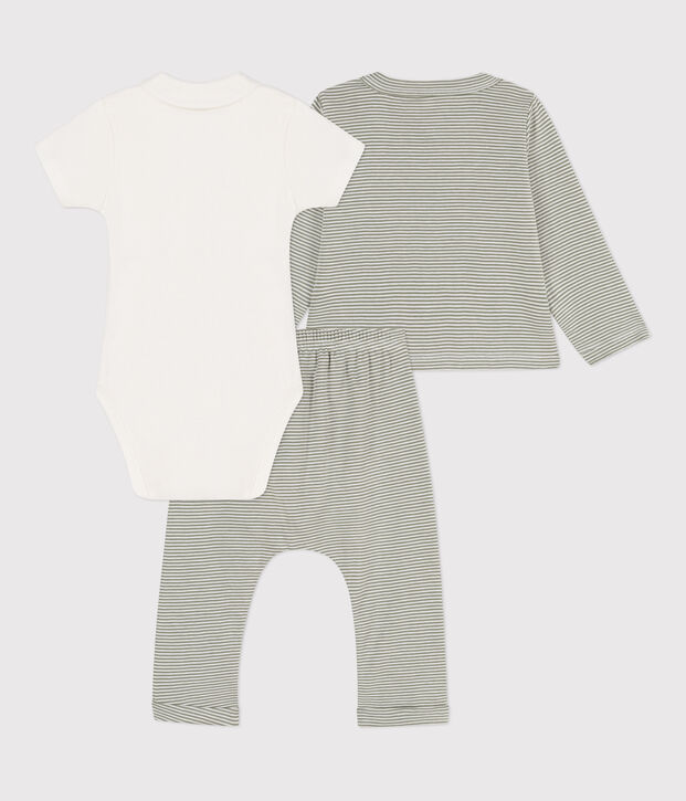 Ensemble &agrave; rayure milleraies en coton b&eacute;b&eacute; vert/blanc