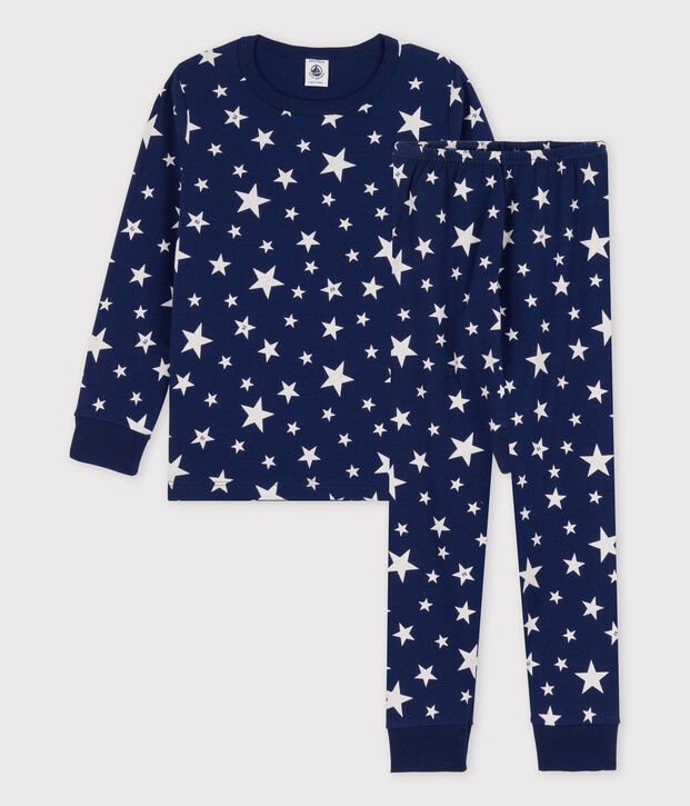 Pyjama &eacute;toiles en coton enfant bleu/blanc