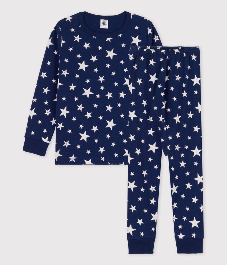 Pyjama &eacute;toiles en coton enfant bleu MEDIEVAL/blanc MARSHMALLOW