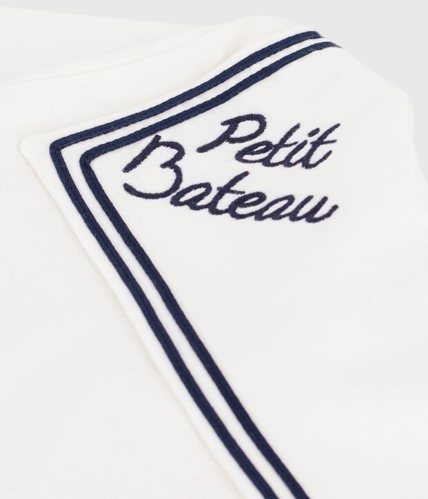 Blouse enfant en coton &agrave; col manches longues unie blanc