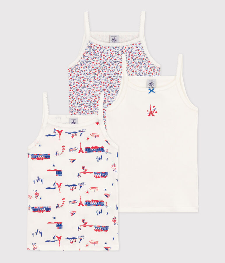 Lot de 3 chemises &agrave; bretelles Paris en coton petite fille multicouleur