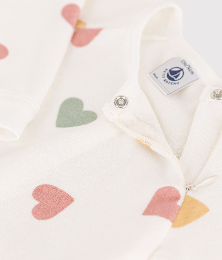 Pyjama coeurs multicolores en velours b&eacute;b&eacute; blanc MARSHMALLOW/blanc MULTICO