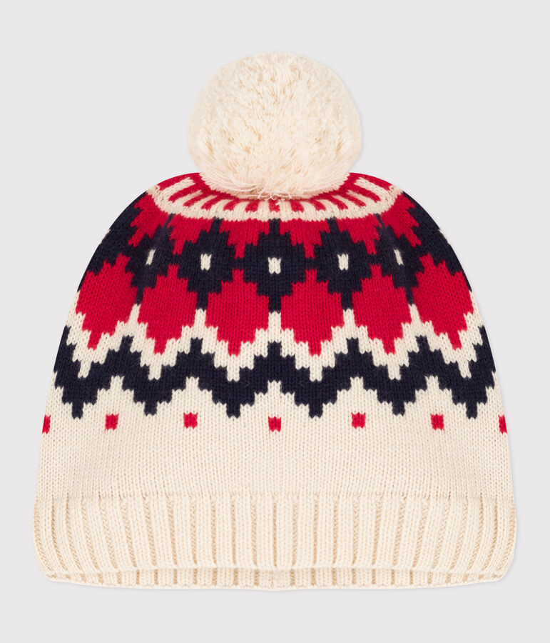 Bonnet jacquard en laine enfant gar&ccedil;on-fille blanc AVALANCHE/ MULTICO