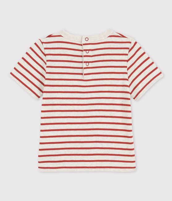 Tee-shirt manches courtes rayé en coton bio bébé beige MONTELIMAR/ OMBRIE