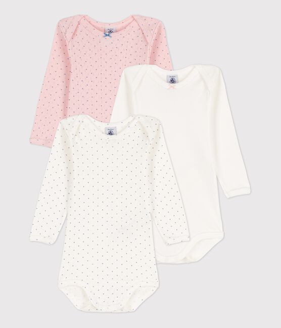 Lot de 3 bodies manches longues à pois bébé fille en coton biologique variante 1