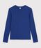 Tee-shirt femme en coton manches longue uni bleu