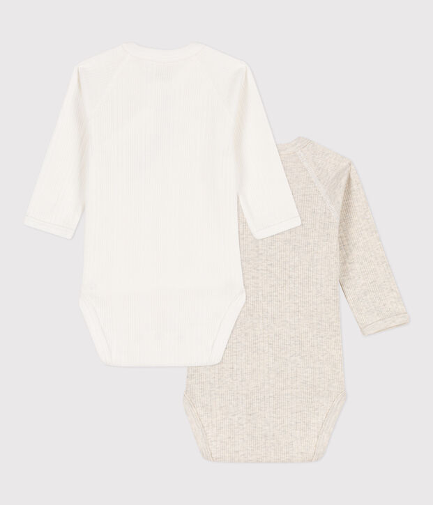 Lot de 2 bodies crois&eacute;s manches longues en coton multicouleur