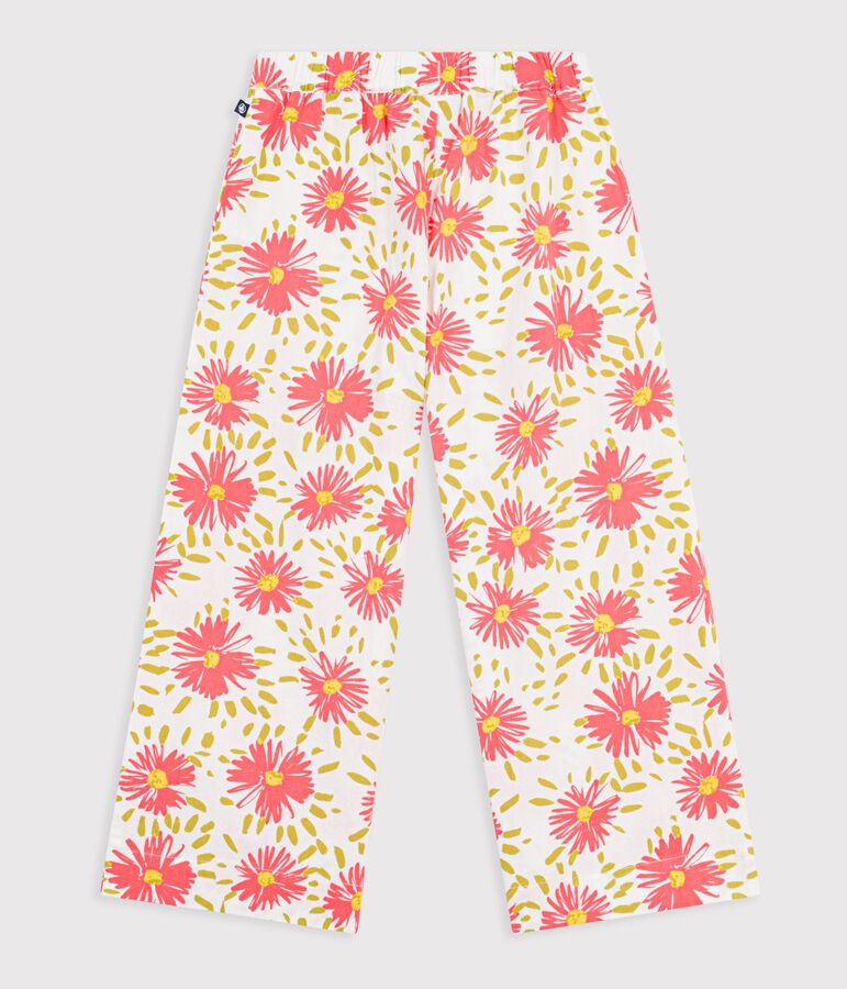 Pantalon enfant en coton &agrave; fleurs blanc/multicouleur