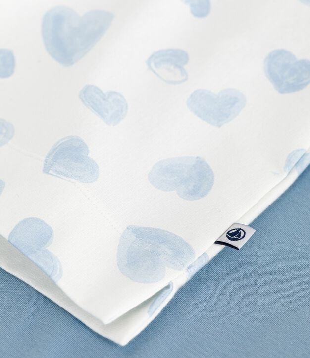 Pyjama femme en coton bi-mati&egrave;re imprim&eacute; c&oelig;urs bleu/multicouleur