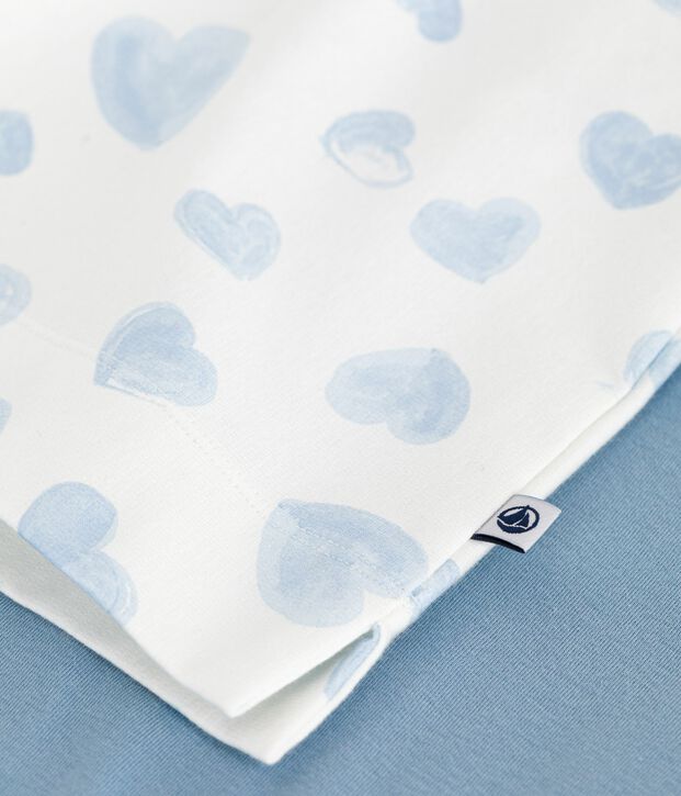 Pyjama femme en coton bi-mati&egrave;re imprim&eacute; c&oelig;urs bleu/multicouleur