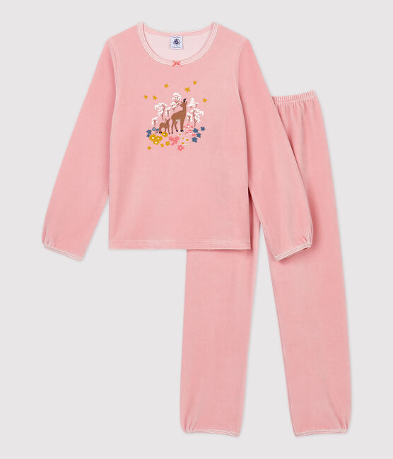 Pyjama rose petite fille motif bouquetins en velours rose CHARME
