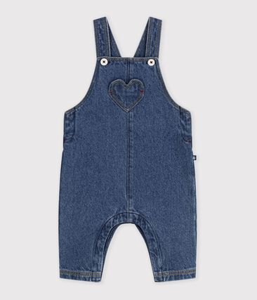 Salopette bébé en jean jambes longues et poche cœur