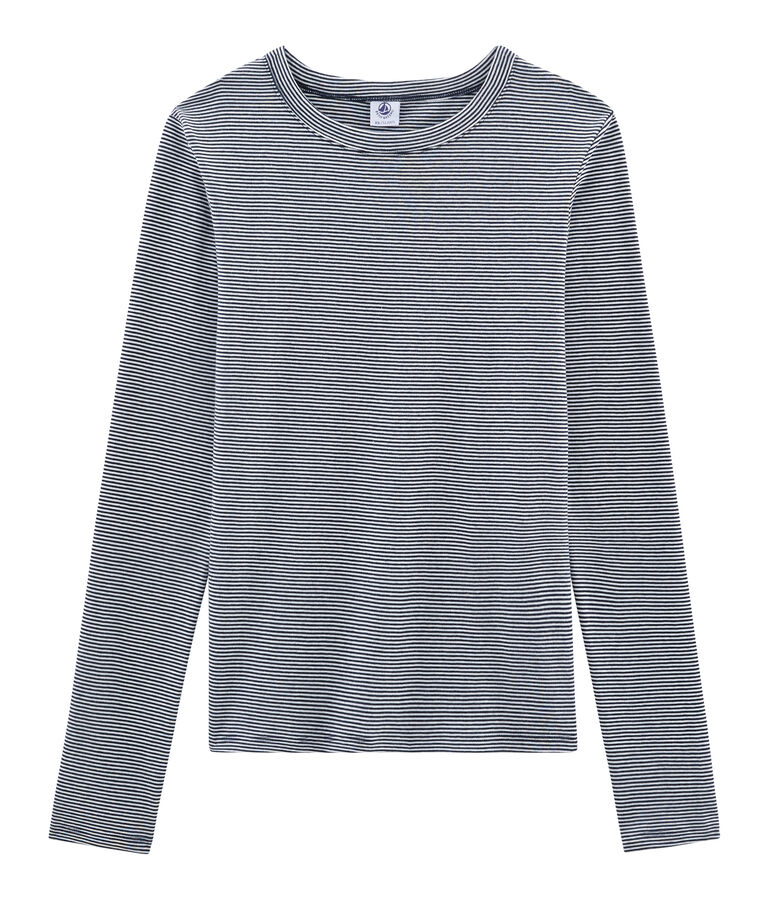 Tee shirt manches longues iconique femme bleu/blanc