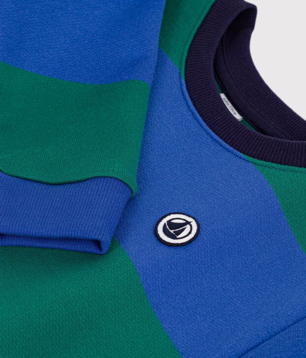 Sweatshirt enfant en coton &agrave; rayures bleu/vert
