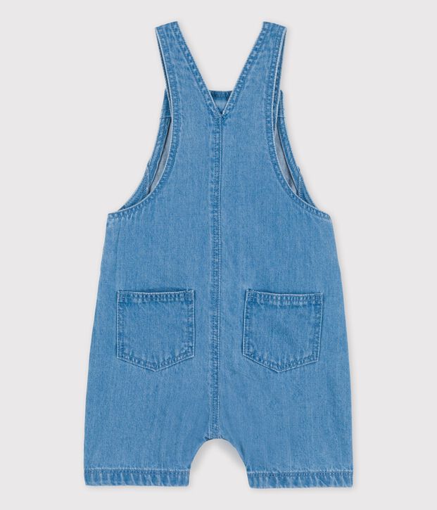 Salopette courte denim l&eacute;ger bio b&eacute;b&eacute; bleu